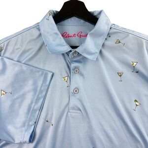 Robert Graham Polo Shirt Mens Size XL Blue Martini Glass Print Classic Fit